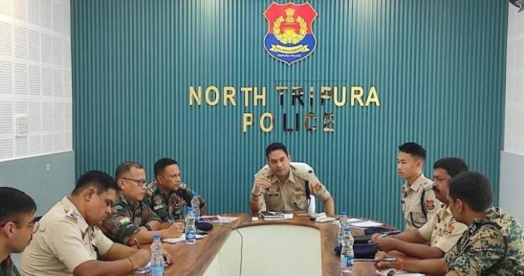 North Tripura district and police authorities coordinate joint patrols to maintain law and order during sensitive border talks.
