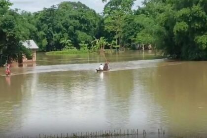 Floodwaters, silt, and mud inundate parts of Sivasagar as more than 60,000 residents reportedly face displacement.