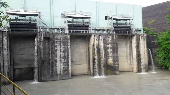 Officials monitor reservoir levels at the Doyang Hydro Project in Wokha while spillway gates remain closed during routine water management operations.