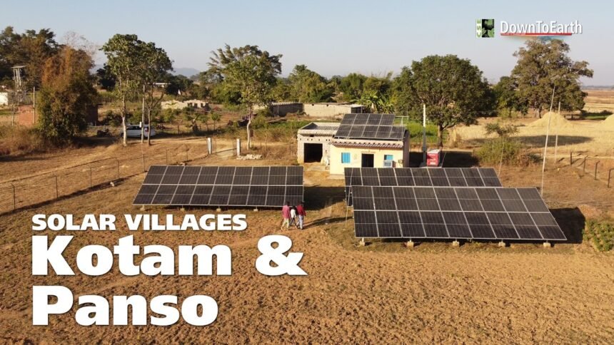 Solar micro-grid panels installed in a remote border village in Anjaw district provide clean electricity to homes surrounded by the mountainous landscape of Arunachal Pradesh.