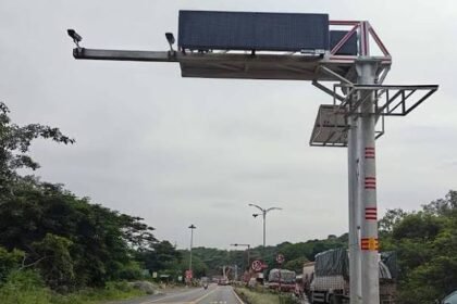 Speed cameras installed along the Nongpoh highway to monitor vehicle movement and improve road safety on an accident-prone route.