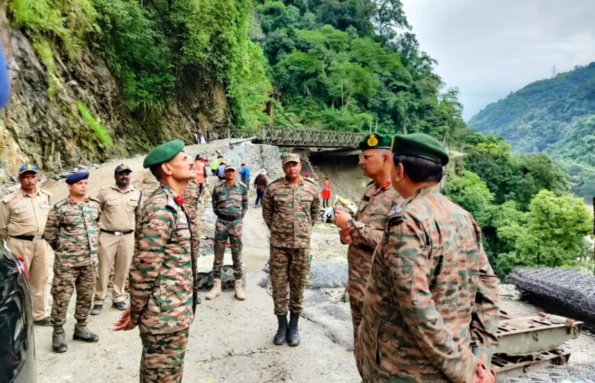 Army engineers and local officials inspect damaged road sections near Lachen while planning reconstruction and redesign work to restore regional connectivity.