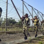 Border fencing infrastructure along the Tripura Bangladesh international boundary representing ongoing security and development work.