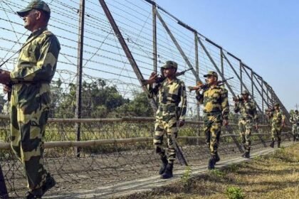 Border fencing infrastructure along the Tripura Bangladesh international boundary representing ongoing security and development work.