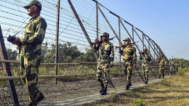 Border fencing infrastructure along the Tripura Bangladesh international boundary representing ongoing security and development work.