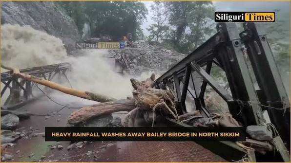 A washed-away Bailey bridge in Lower Subansiri after a swollen hill stream destroyed the vital road crossing during heavy monsoon rains.