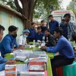 A mobile medical team visits a remote village in Upper Siang, providing healthcare services and preventive guidance against waterborne diseases during the monsoon season.