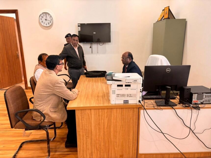 Officials inspect ongoing construction work at the permanent Sikkim University campus site in Yangang during a high-level project review.
