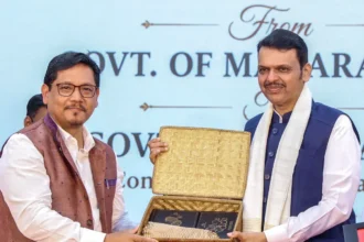 Meghalaya Chief Minister Conrad Sangma lays the first brick for the new Meghalaya House-II project at Navi Mumbai.