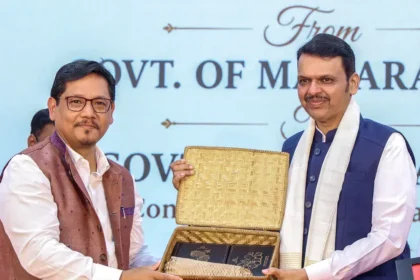 Meghalaya Chief Minister Conrad Sangma lays the first brick for the new Meghalaya House-II project at Navi Mumbai.