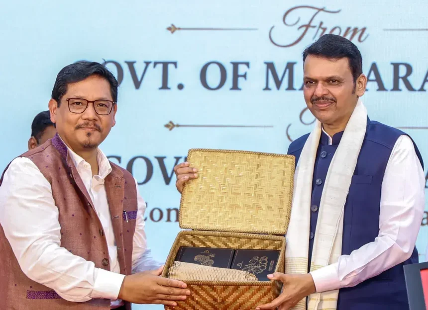 Meghalaya Chief Minister Conrad Sangma lays the first brick for the new Meghalaya House-II project at Navi Mumbai.