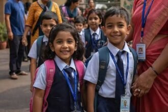 Tripura schoolchildren attend primary classes as the state records a 0% primary dropout rate in the 2025-26 academic year.
