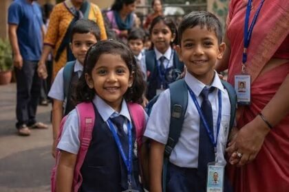 Tripura schoolchildren attend primary classes as the state records a 0% primary dropout rate in the 2025-26 academic year.