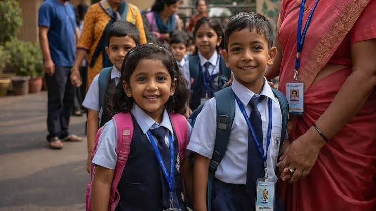 Tripura schoolchildren attend primary classes as the state records a 0% primary dropout rate in the 2025-26 academic year.