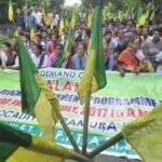 CPI(M) leaders welcoming tribal supporters who reportedly left the BJP during a political joining programme in Dhalai district.