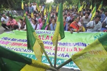 CPI(M) leaders welcoming tribal supporters who reportedly left the BJP during a political joining programme in Dhalai district.