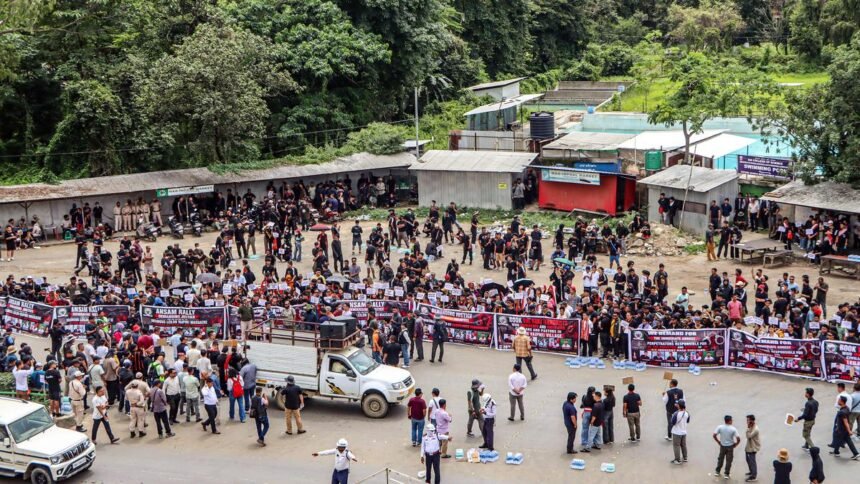 Civil society groups in Manipur rally and call for justice and accountability for six Liangmai Naga civilians killed in 2026.