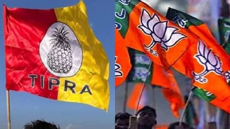 BJP, Tipra Motha and IPFT candidates face overlapping contests during the Tripura TTAADC Village Committee elections.