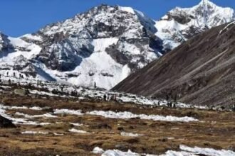 Fresh snowfall transforms Zero Point in North Sikkim into a snow-covered high-altitude winter landscape