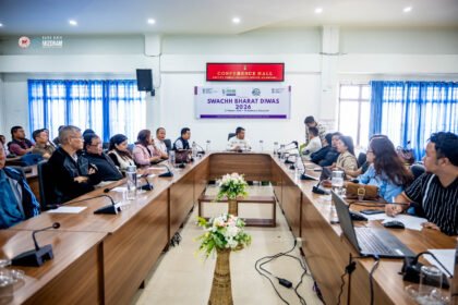 PHE Minister Prof. Lalnilawma addresses the Swachh Bharat Diwas 2026 programme in Mizoram.