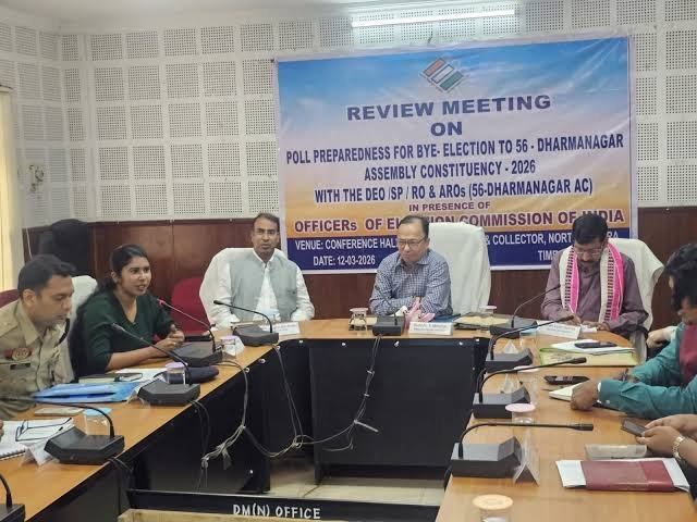North Tripura Zilla Parishad Sabhadhipati Aparna Nath attends a media briefing at the District Magistrate's office in Dharmanagar