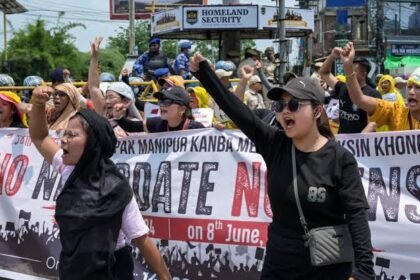 Protesters in Manipur participate in a rally demanding an NRC update before the Census.