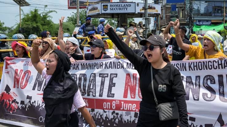 Protesters in Manipur participate in a rally demanding an NRC update before the Census.