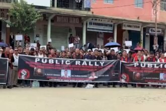 Naga community members rally in Senapati demanding justice for three civilians killed at Kailengjang in Manipur