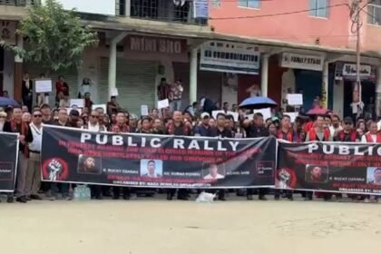 Naga community members rally in Senapati demanding justice for three civilians killed at Kailengjang in Manipur