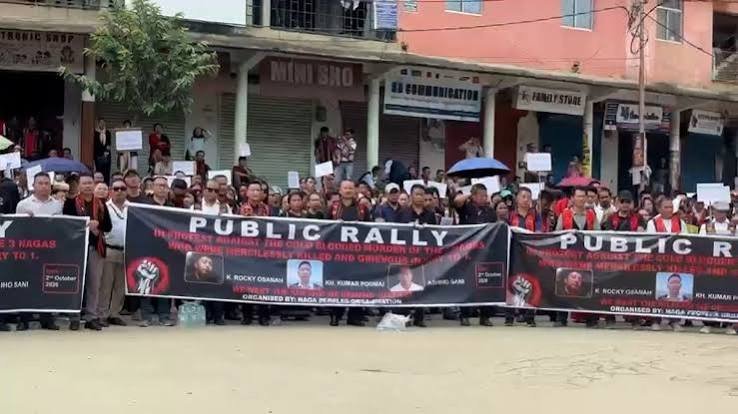 Naga community members rally in Senapati demanding justice for three civilians killed at Kailengjang in Manipur
